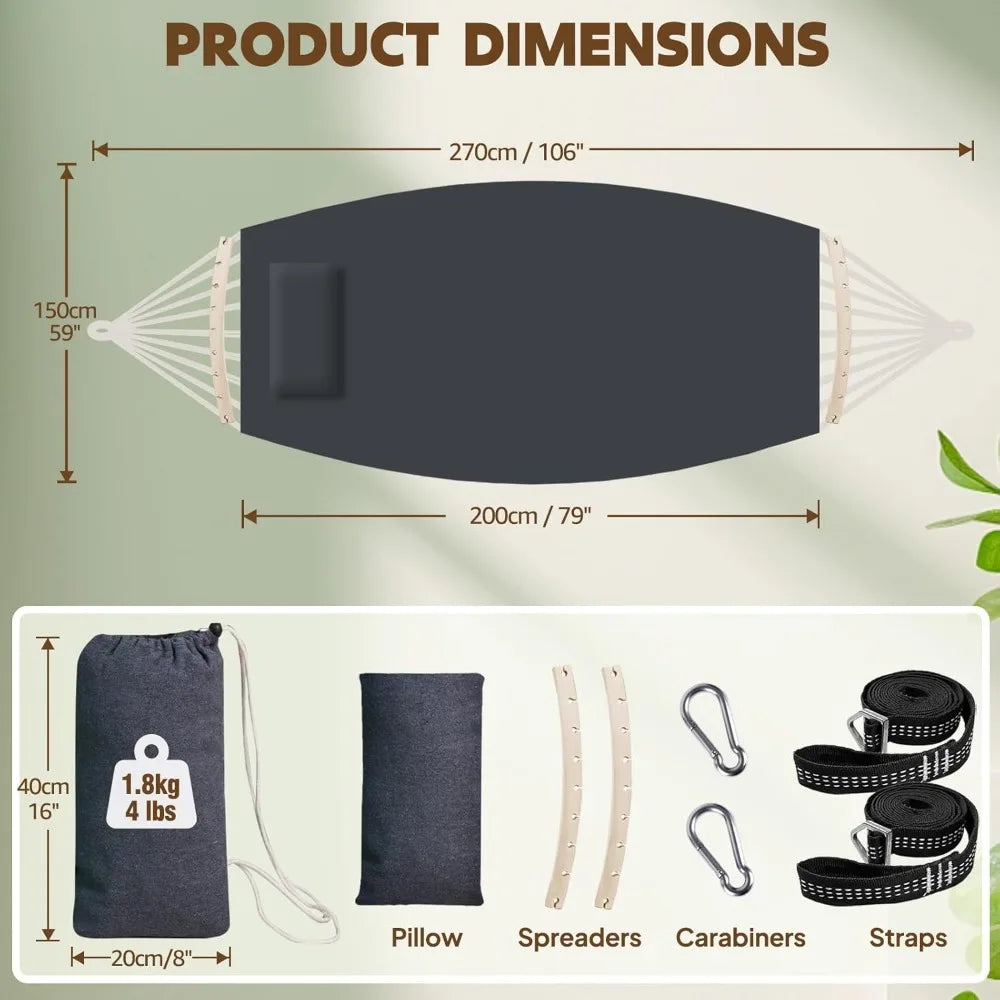 Chihee Cotton Hammock 660Lb Portable Camping Detachable Bar
