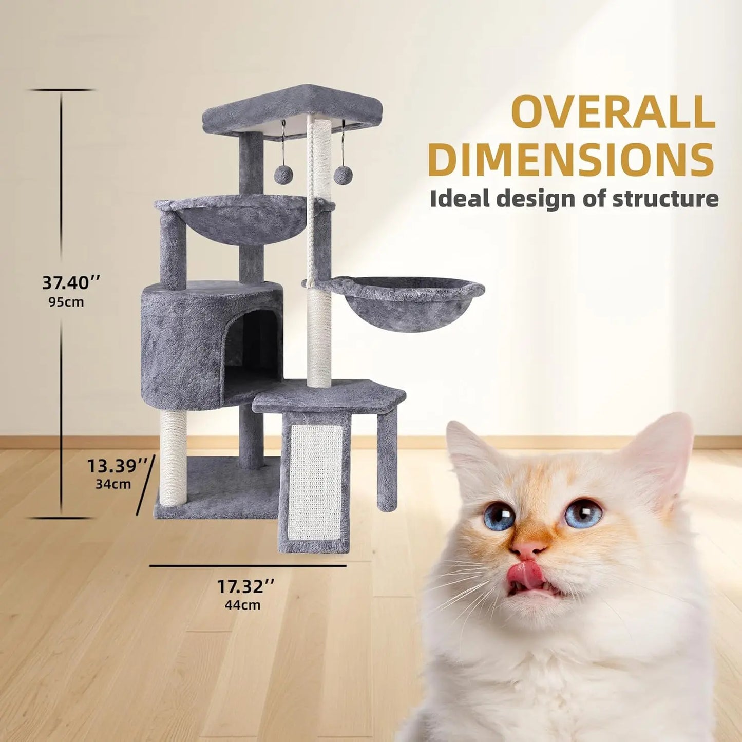 Xin Three Layer Cat Tree With Cat Condo And Two Hammocks Grey