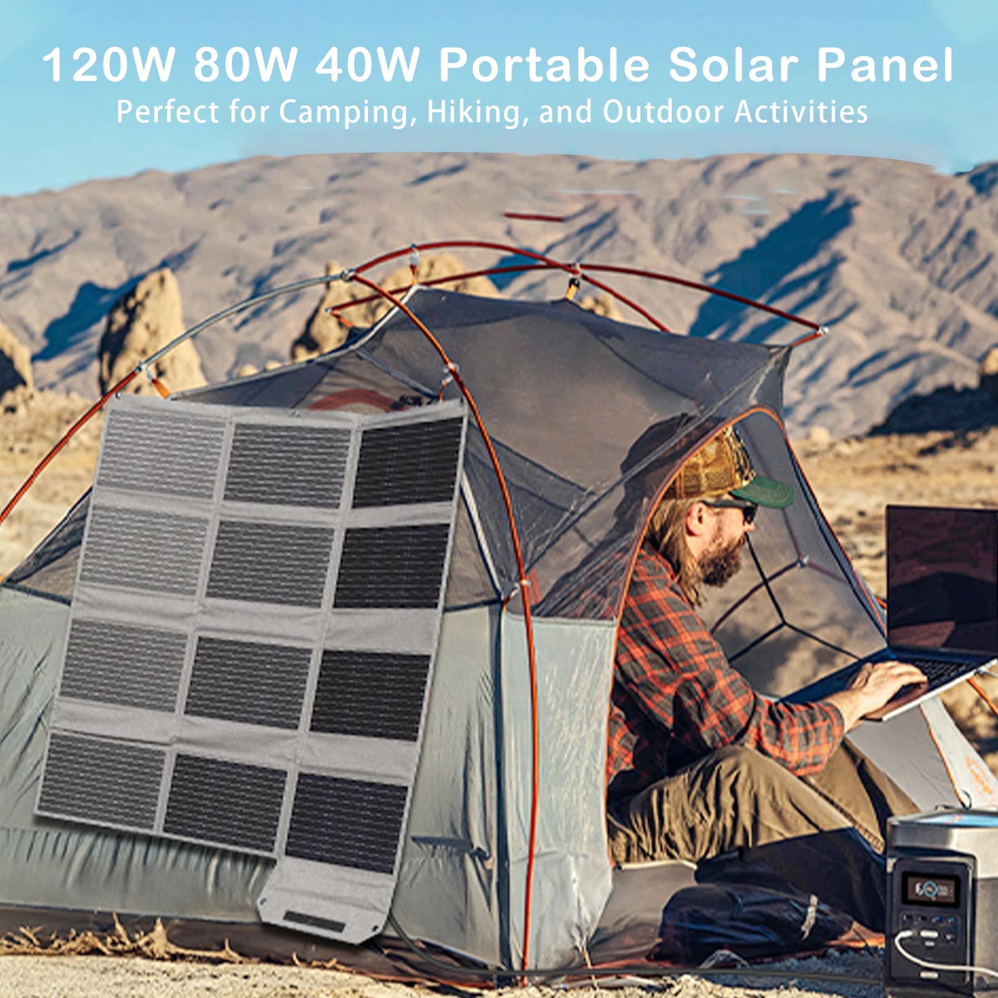 MHPOWOS Foldable Solar Panel 120W 80W 40W High Efficiency Charger RV Camping