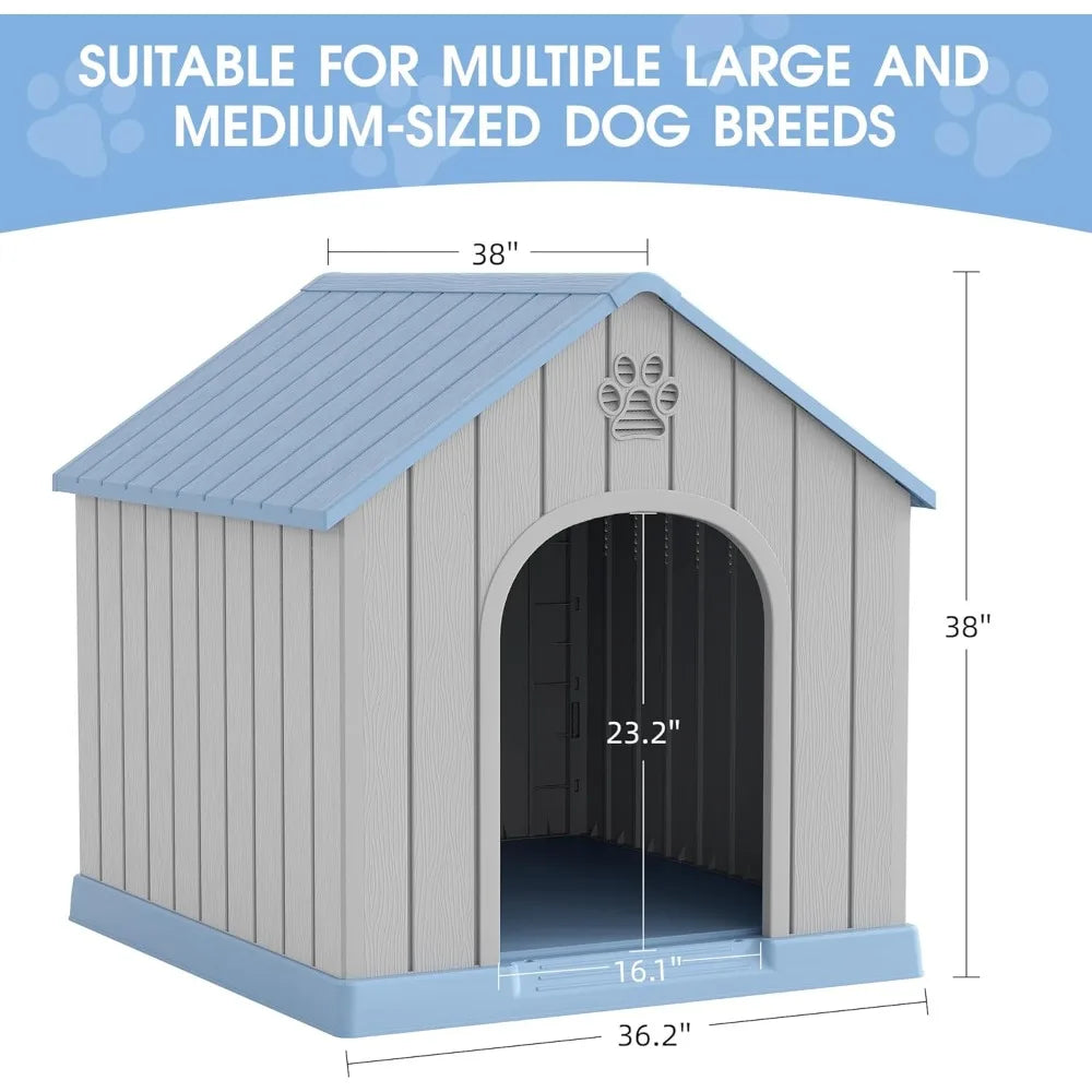 Durable Plastic Outdoor Dog House For Medium To Large Dogs With Elevated Floor