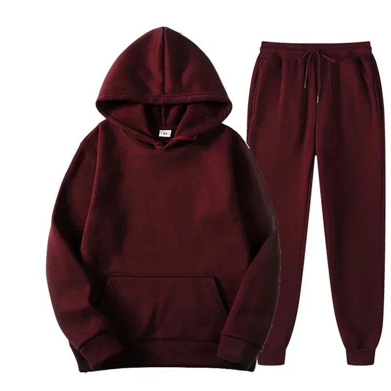 Unisex Thick Fleece Tracksuit Hoodie Set With Pullover And Jogger Pants