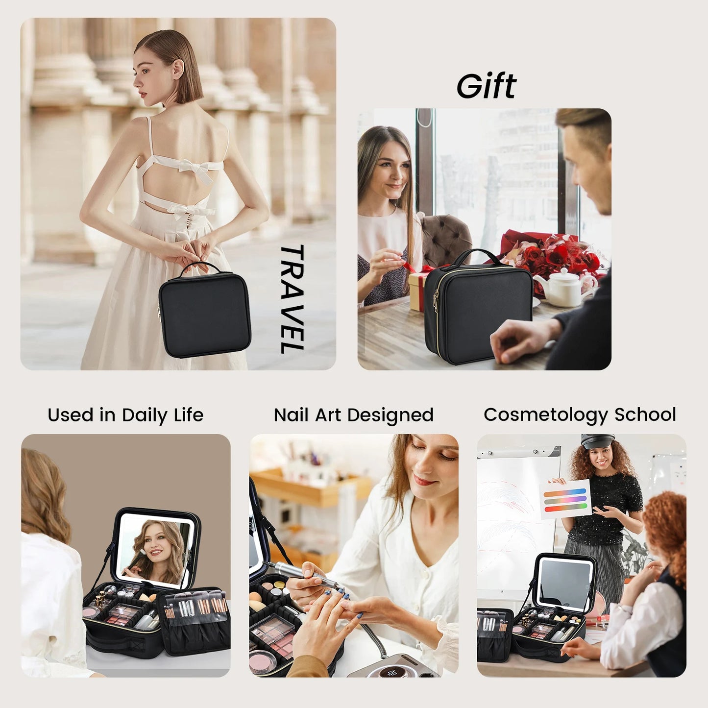 Makeup Bag With LED Mirror 3 Modes Lights Vanity Travel Case With Lighted Mirror