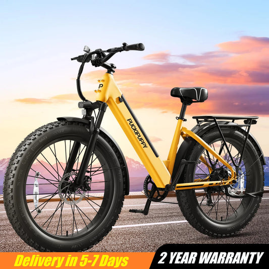 PUCKIPUPPY Samoyed Electric Bike 960W Peak 28 MPH Commuter E Bike 26 Inch Fat Tire Electric Bicycle 2 Year Warranty