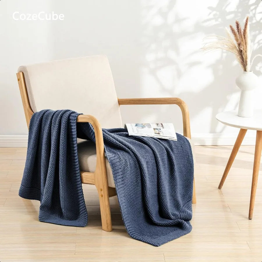 Blue Throw Blanket for Couch Soft Cozy Cable Knit Throw for Bed Sofa Living Room Lightweight Warm Decorative Farmhouse Christma