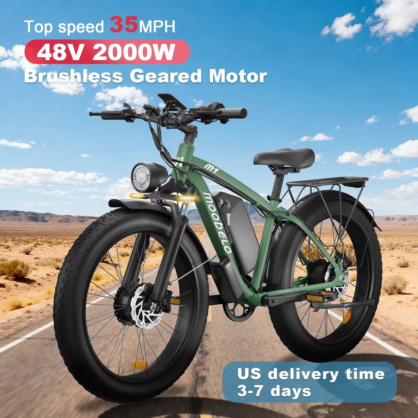 Moobelo M1 48V 2000W Dual Motor E Bike 26 Inch Fat Tires Front Suspension CE Certified Ideal For Snow Beach Urban Ebike