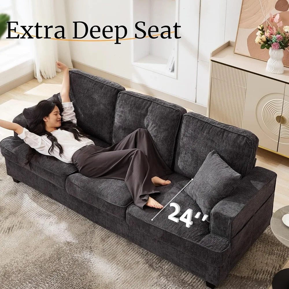 Cloud Couch 89 Inch Chenile With Deep Seats Modern 3 Seater