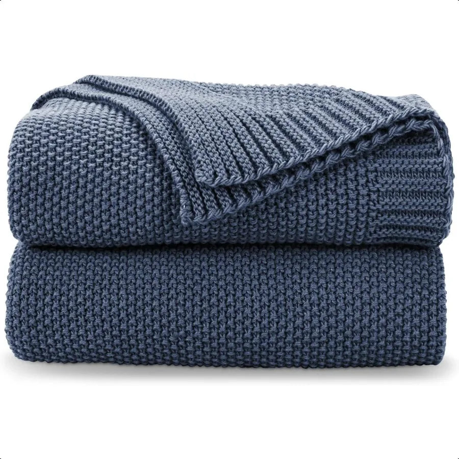 Blue Throw Blanket for Couch Soft Cozy Cable Knit Throw for Bed Sofa Living Room Lightweight Warm Decorative Farmhouse Christma