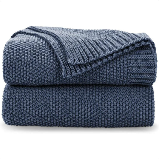 Blue Throw Blanket for Couch Soft Cozy Cable Knit Throw for Bed Sofa Living Room Lightweight Warm Decorative Farmhouse Christma