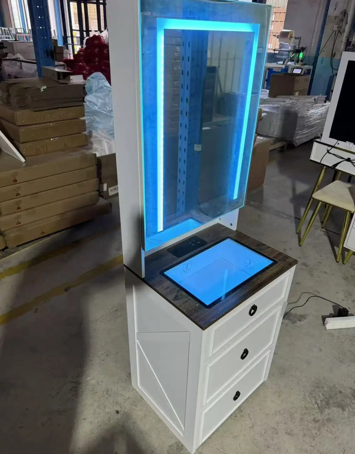 JDPAG Vanity Desk With Mirror And Lights Makeup Vanity Set Hidden Storage Stool