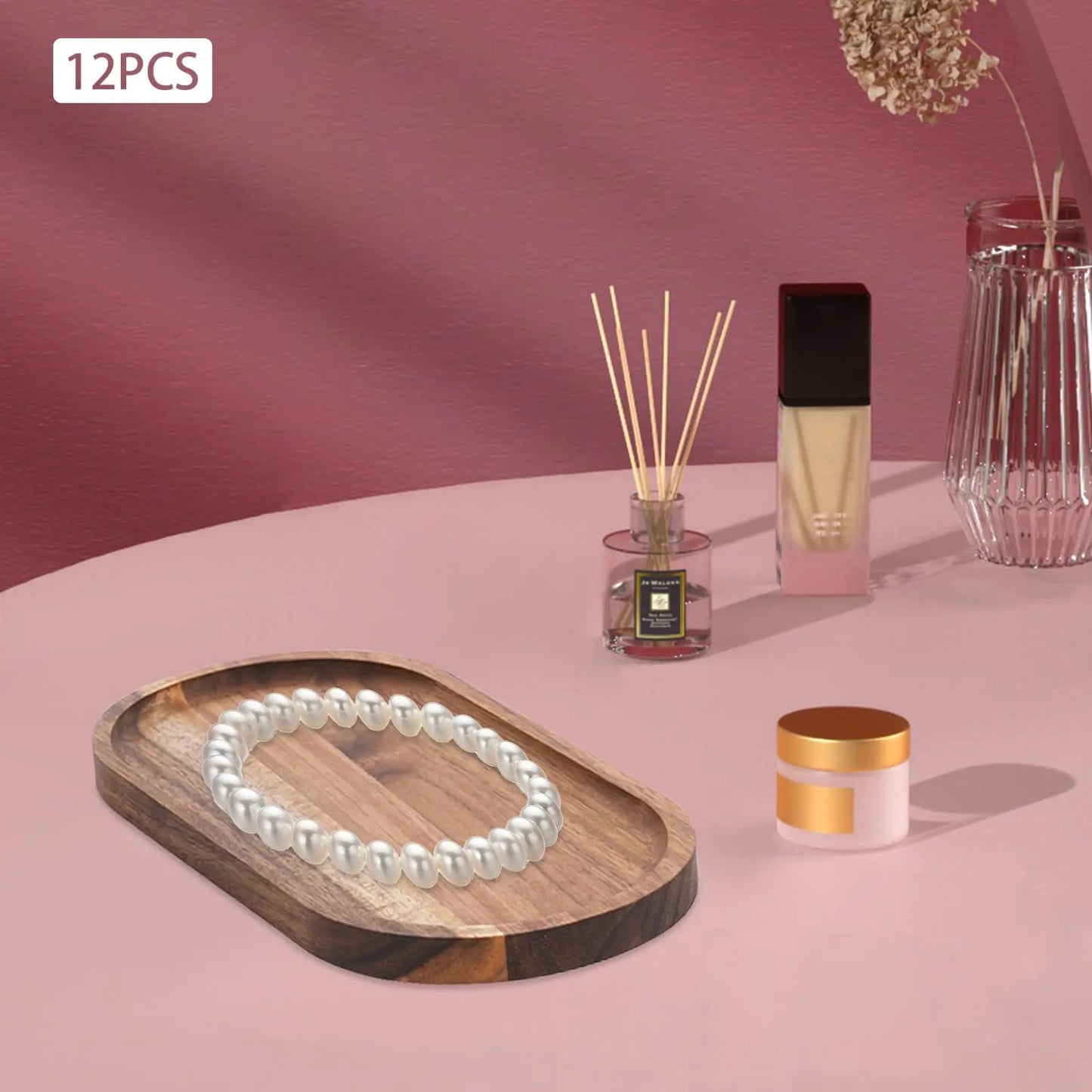 Oval Wooden Serving Tray Set of 12 10x5x0.78in for Coffee Table Decor