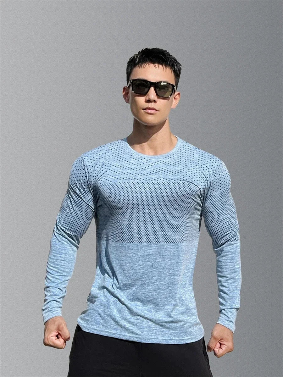 Men's Quick Dry Elastic Long Sleeve Sport Tee For Fitness Gym Training