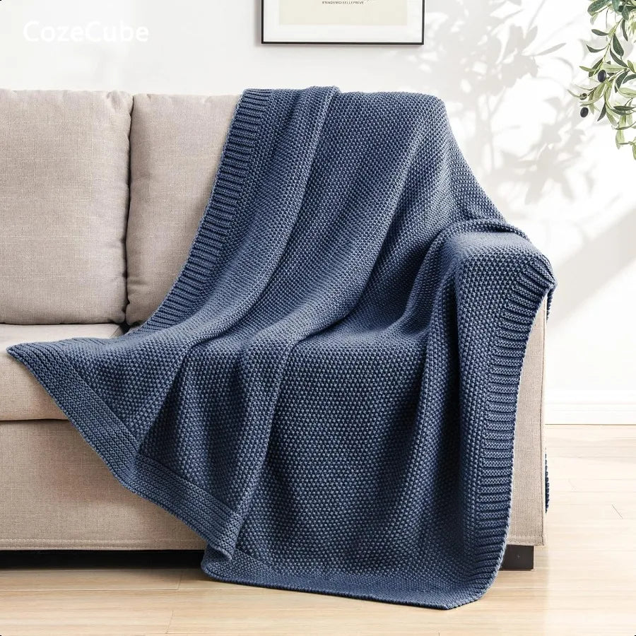 Blue Throw Blanket for Couch Soft Cozy Cable Knit Throw for Bed Sofa Living Room Lightweight Warm Decorative Farmhouse Christma