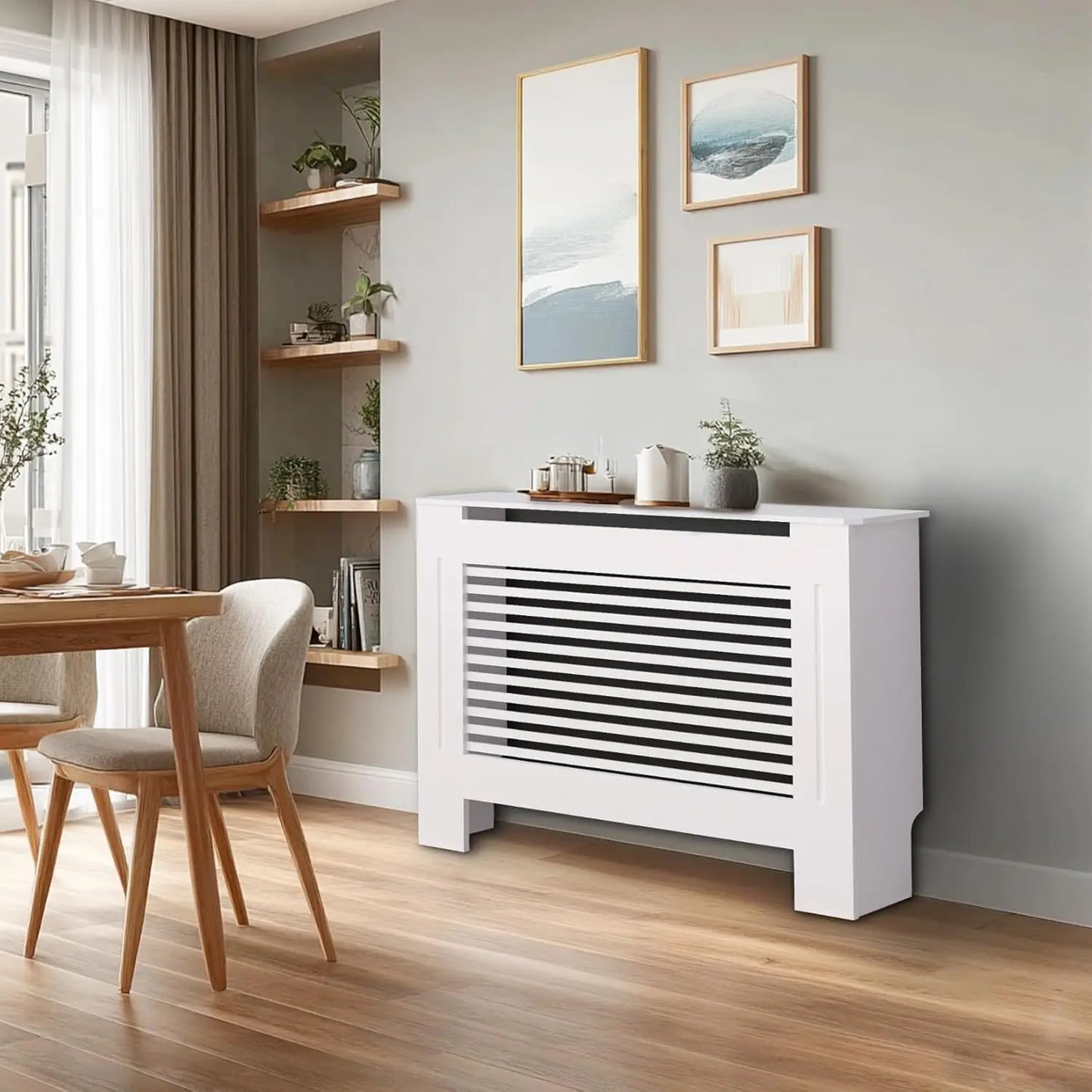 Tall White Wood Radiator Cover Cabinet 92cm External Height Modern Heater Shelf