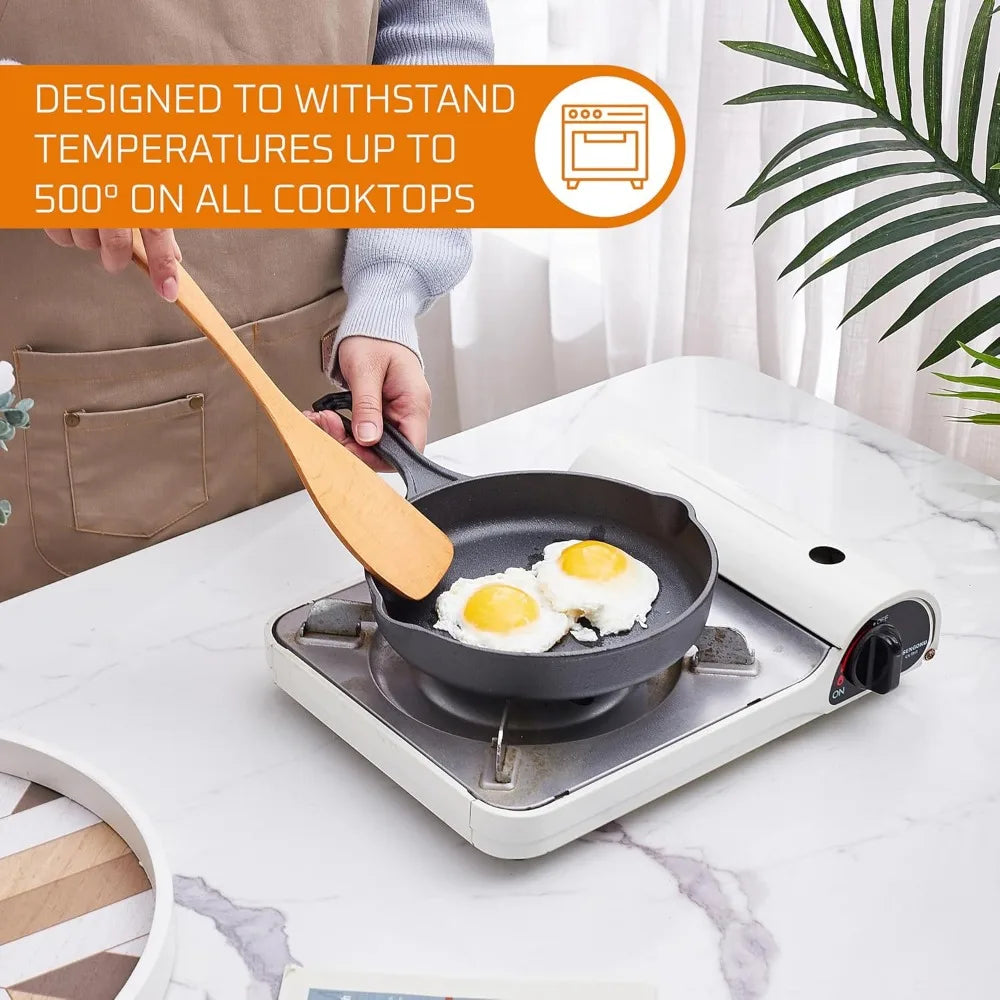 YTYIN Cast Iron Cookware Set With Skillet And Square Pan Lid For Camping