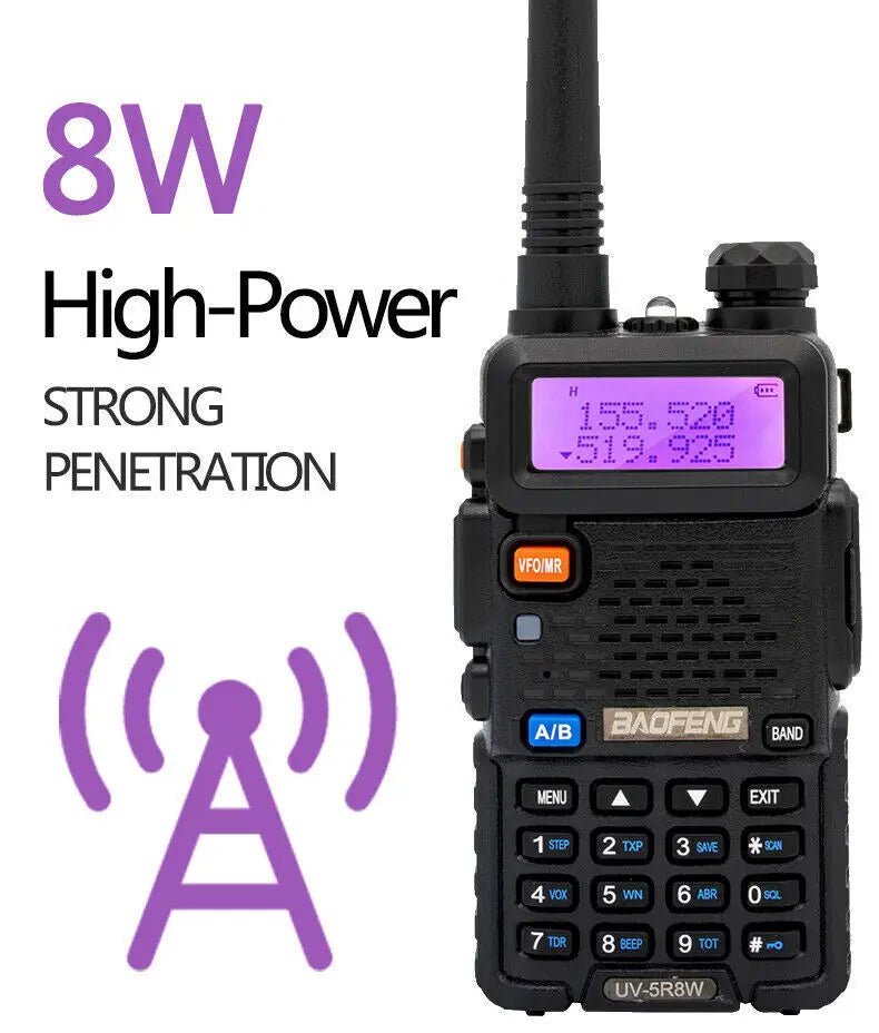 Baofeng UV5R 8W Dual Band Walkie Talkie VHF UHF 1800mAh Battery