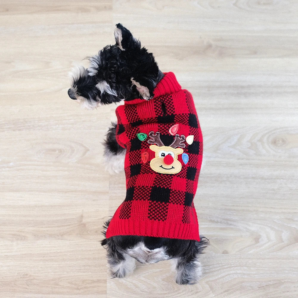 Plaid Knit Dog Sweater Turtleneck Warm Winter Coat For Small Medium Dogs Cats