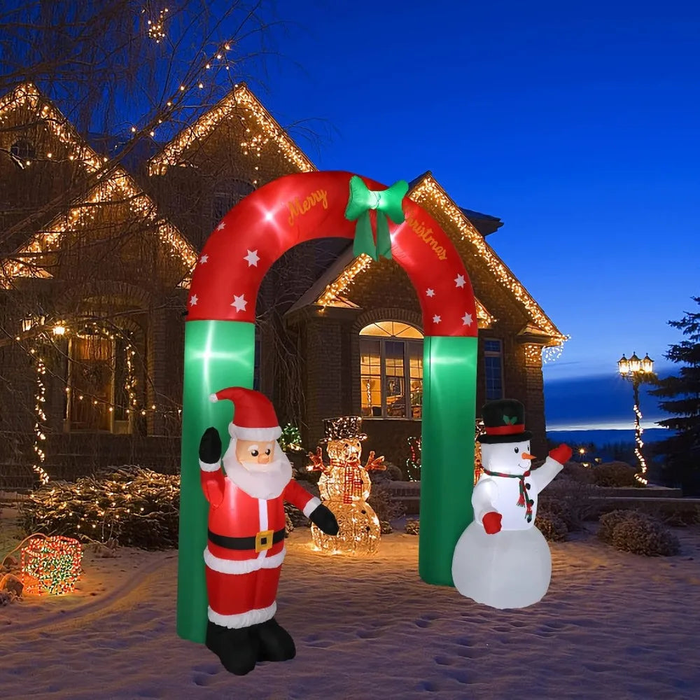 8ft Outdoor Christmas Inflatable Arch With Santa And Snowman LED Lights
