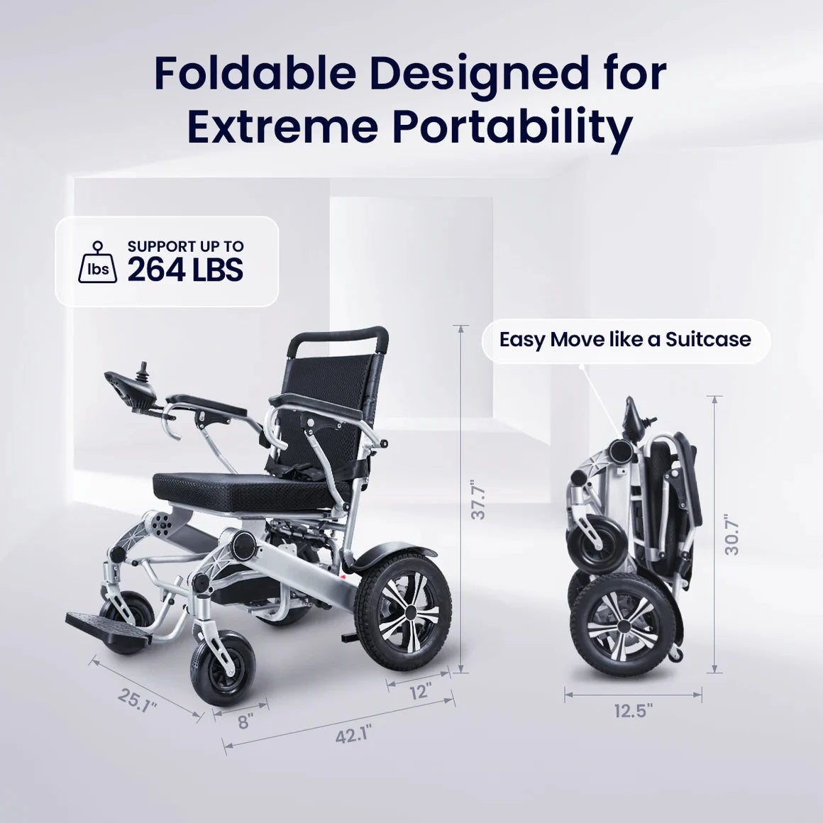 Electric Wheelchair For Adults Foldable All Terrain Motorized 264 Lbs