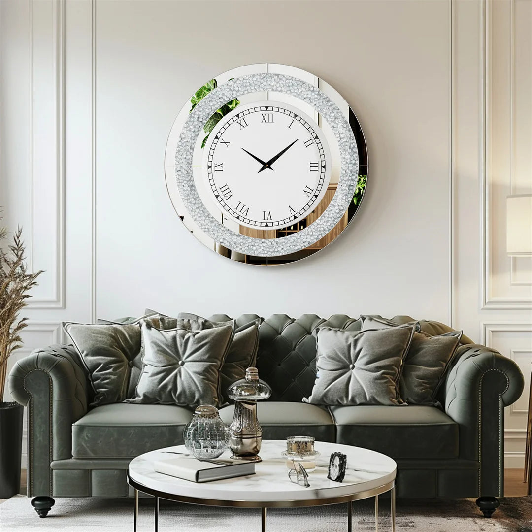 Luvodi 32 Inch Modern 3D Wall Clock Diamond Roman Numerals