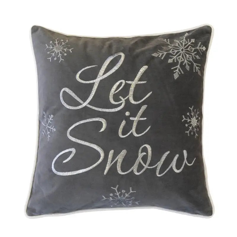 20x20 Gray Cotton Throw Pillow With Let It Snow Embroidery And Insert