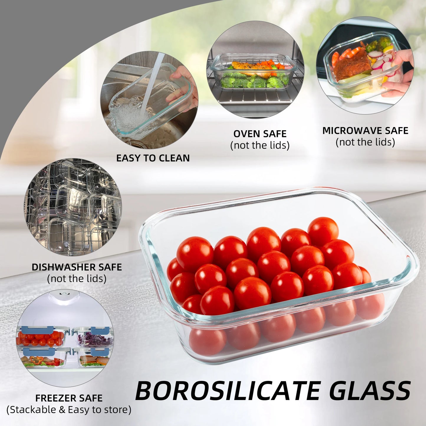 16 Piece Glass Food Storage Containers Set Leakproof Airtight BPA Free Microwave Safe Oven Safe Stackable