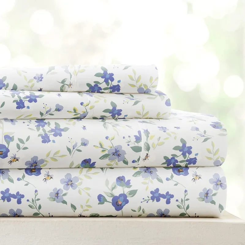 4 Piece Queen Sheet Set (Light Blue Floral) - Sleep Better Than Ever with These Ultra-Soft & Cooling Bed Sheets
