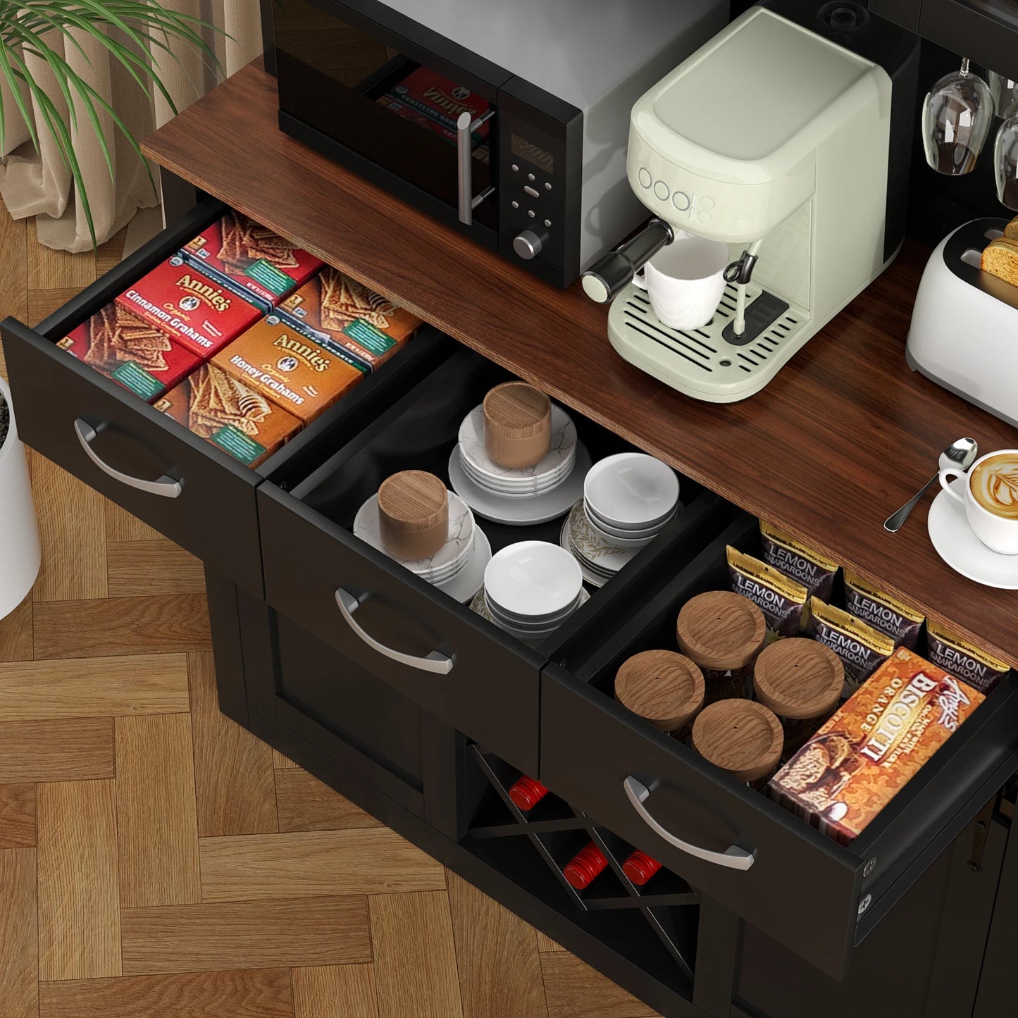 VOWNER 72 Inch Farmhouse Bar Cabinet With Sliding Barn Doors