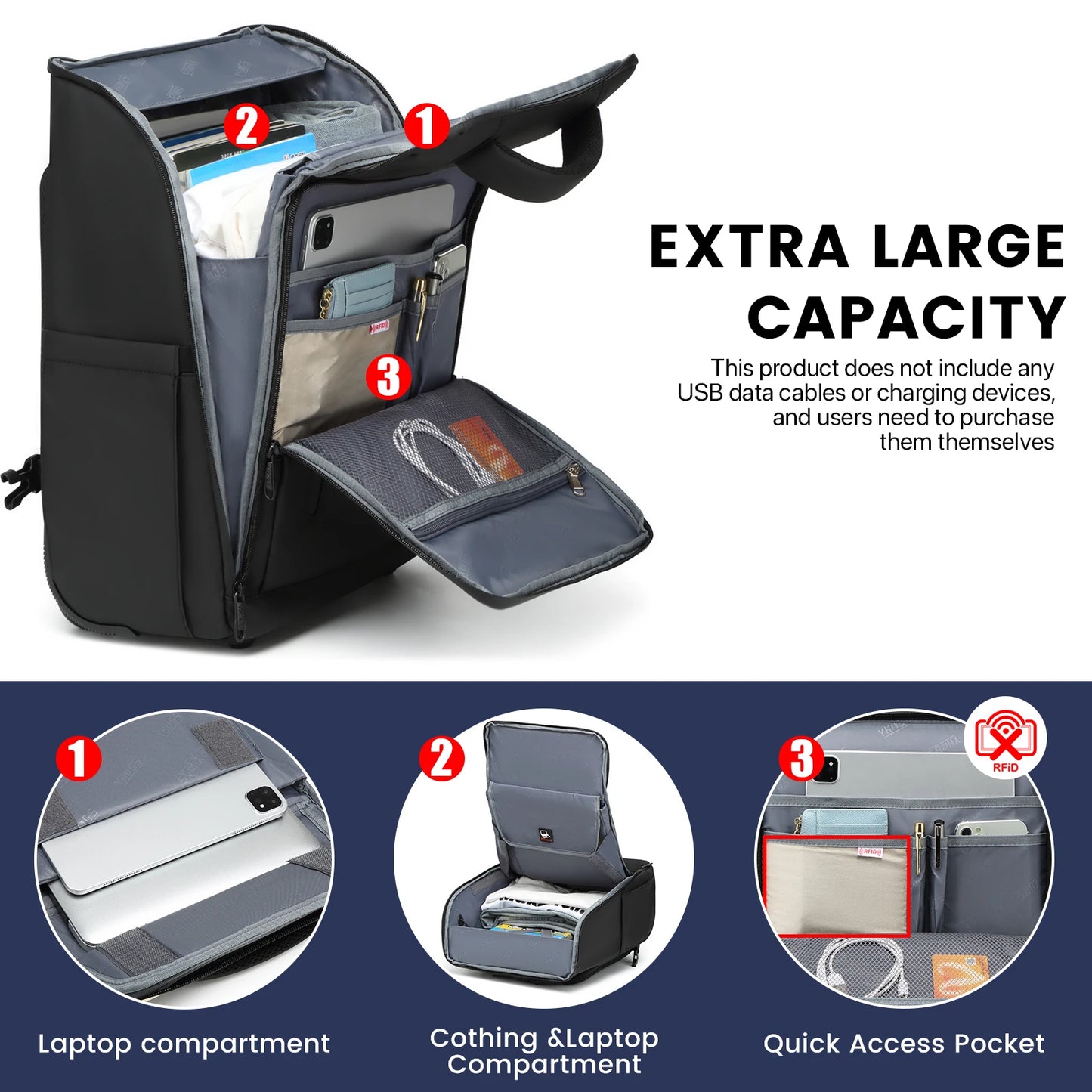 RUCYEN Rolling Backpack 15.6 Inch Laptop Water Resistant USB