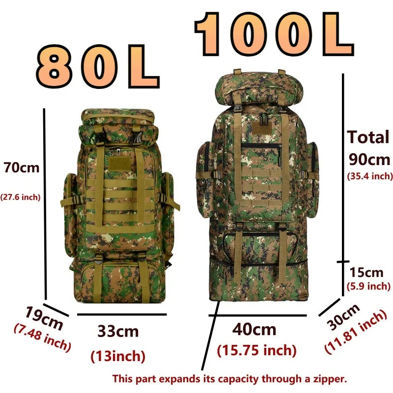80L 100L Mountaineering Backpack Tactical Hiking Bag
