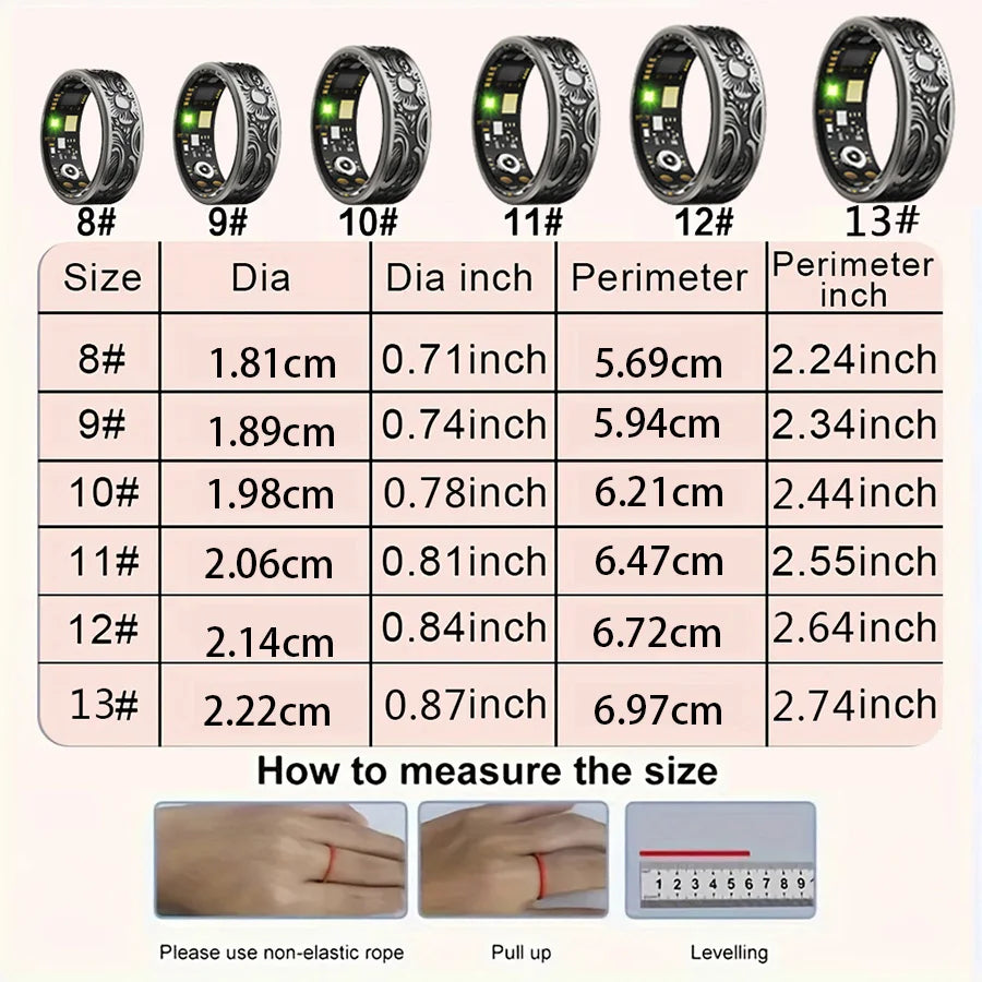 Smart Ring Fitness Tracker Sleep Monitor Pedometer 20 Modes IP68 Stainless Steel