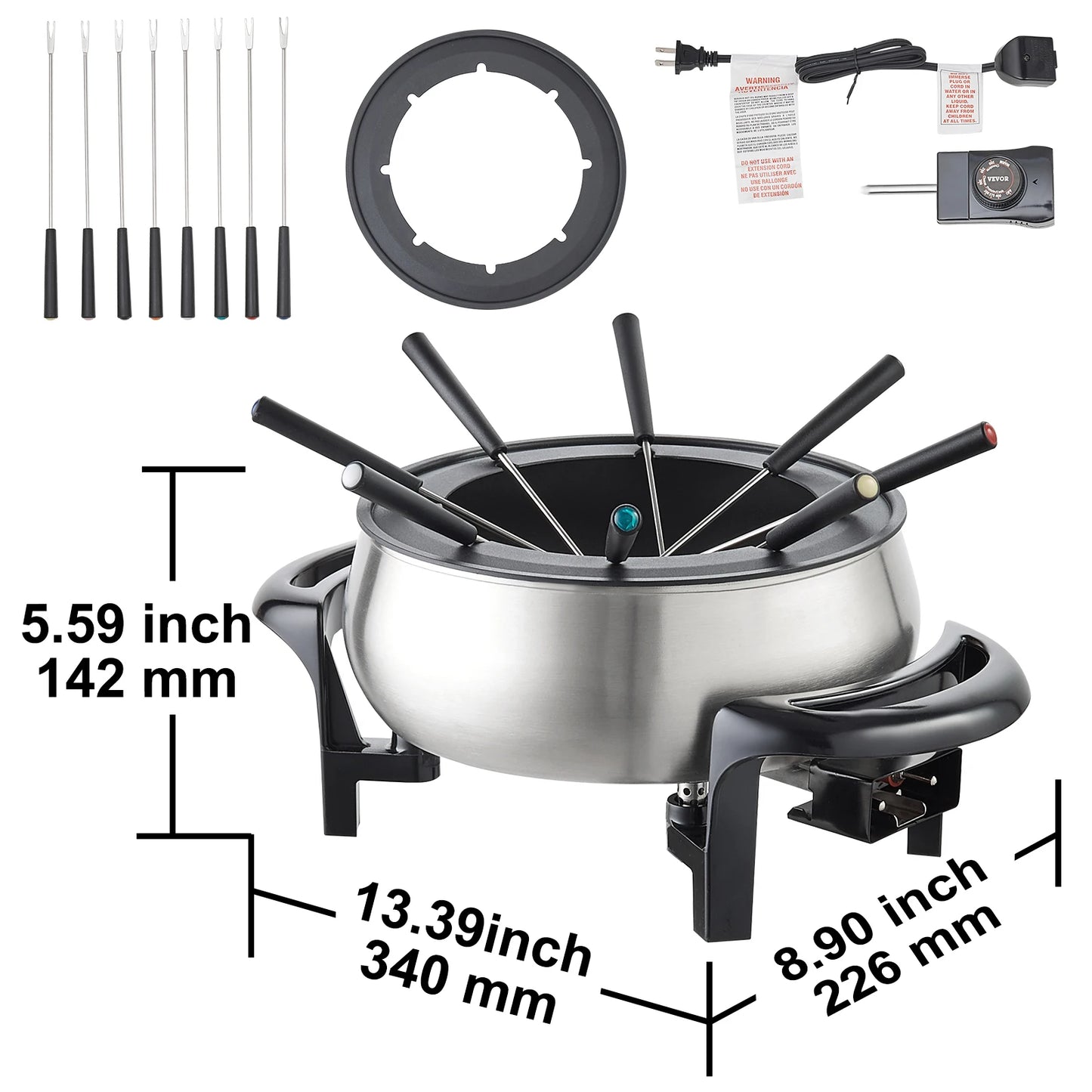 SucceBuy Electric Fondue Pot Set for Cheese & Chocolate 3 Quart Chocolate Melting Stainless Steel Fondue w/ Temperature Control