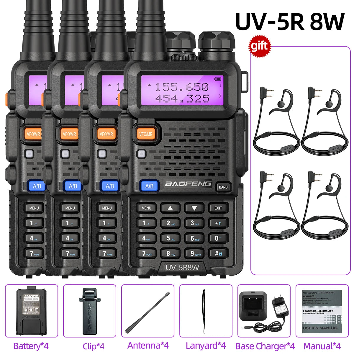 Baofeng UV5R 8W Dual Band Walkie Talkie VHF UHF 1800mAh Battery