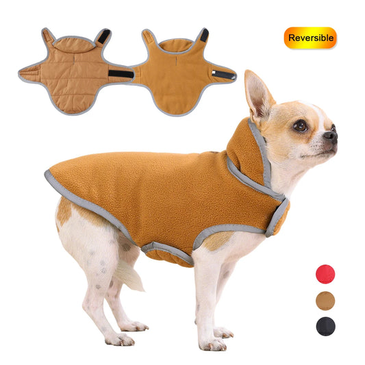 Warm Winter Reversible Reflective Fleece Dog Coat With Leash Hole