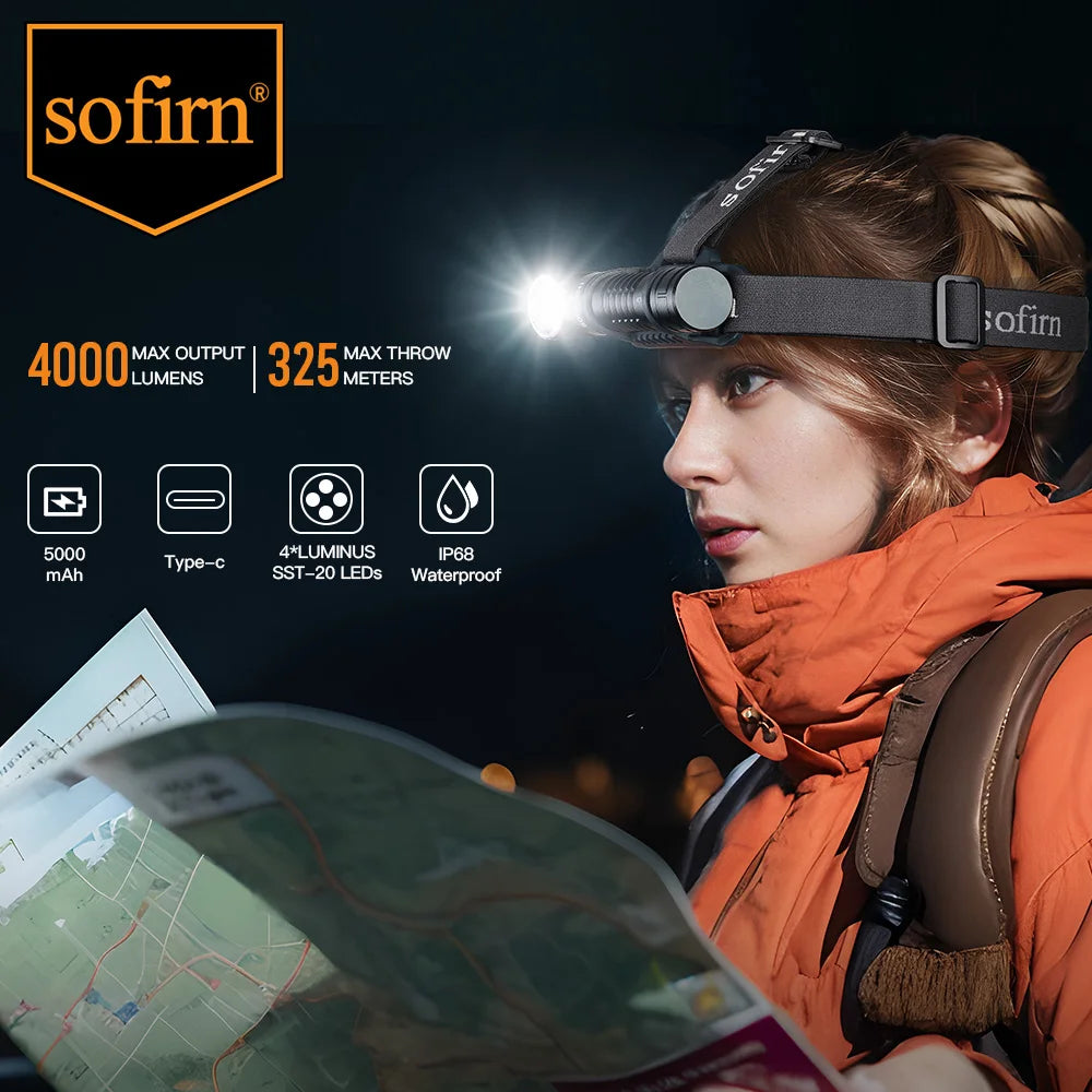 Sofirn HS41 Headlamp 4000 Lumen USB C Rechargeable 21700 Battery SST20 LED Torch Indicator Magnetic Tail Flashlight