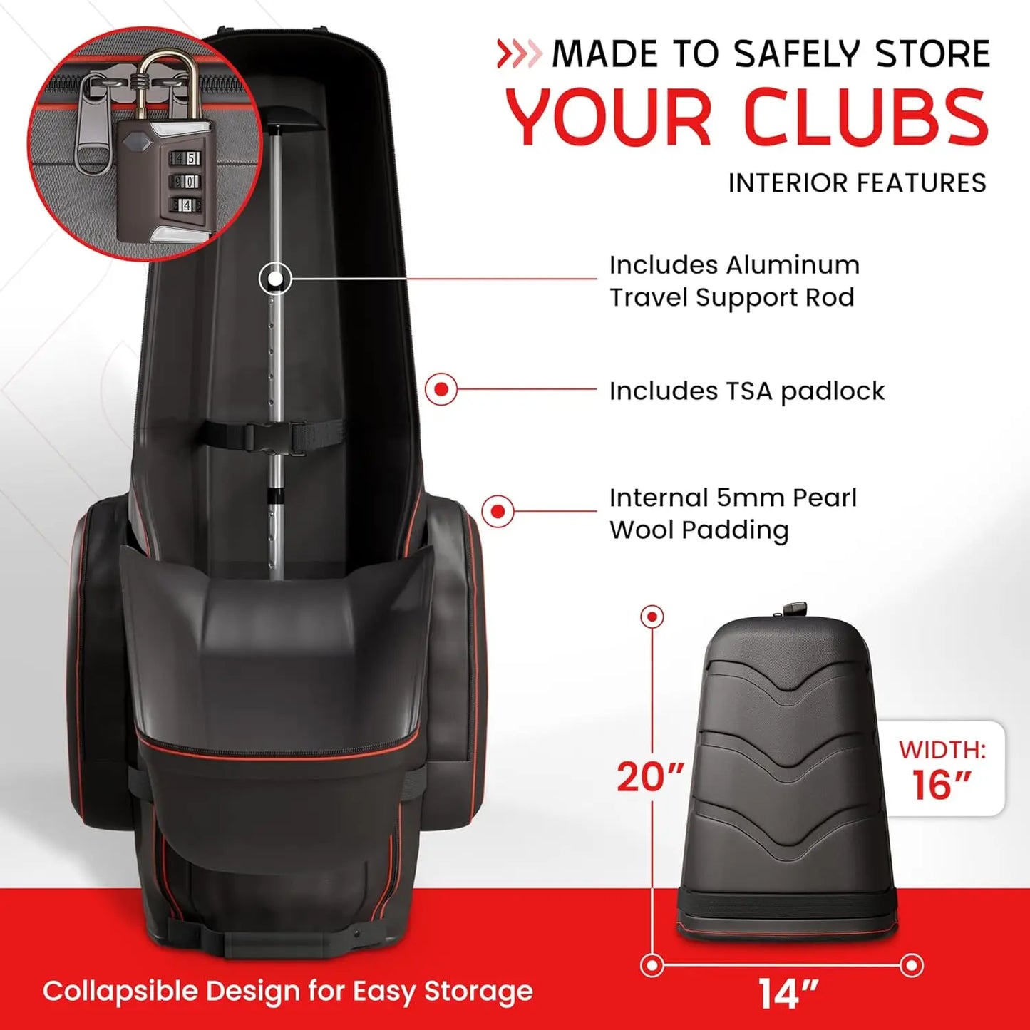 Golf Travel Bag With Wheels Golf Club Case TSA Padlock
