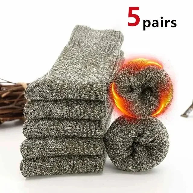 5 Pairs Autumn Winter Men Thicken Wool Socks Women Towel Keep Warm Solid Color Socks Cold-resistant Soft Cashmere Short Socks