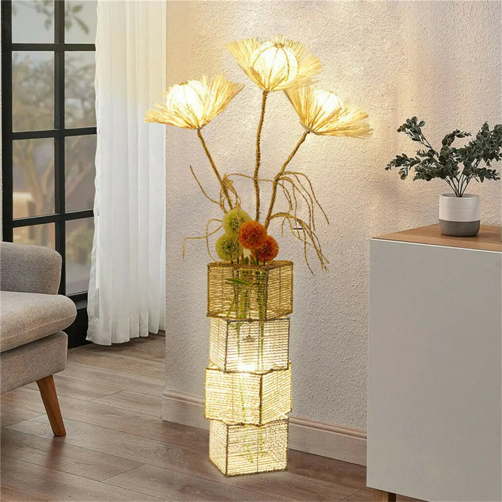 LUVODI Modern Decorative Floor Lamp LED Rattan Standing Light Tree Lantern