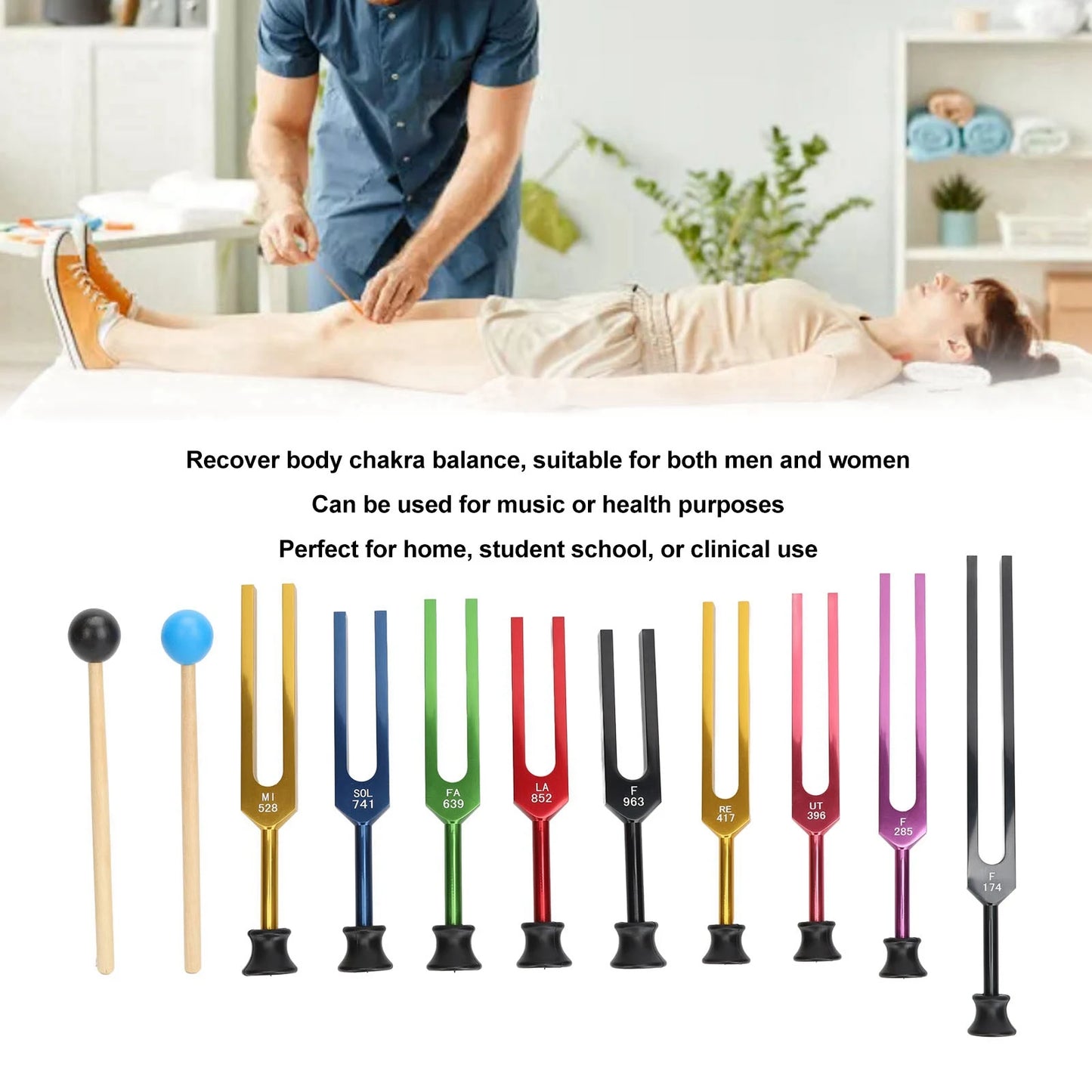 Healing Tuning Forks Set Aluminum Alloy Long Vibration Time Resonant With Hammer