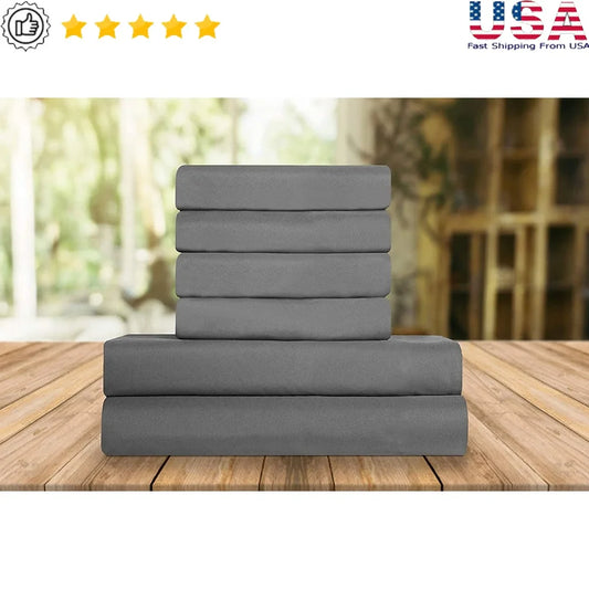 King Size 6 Piece Microfiber Bed Sheet Set Platinum Grey