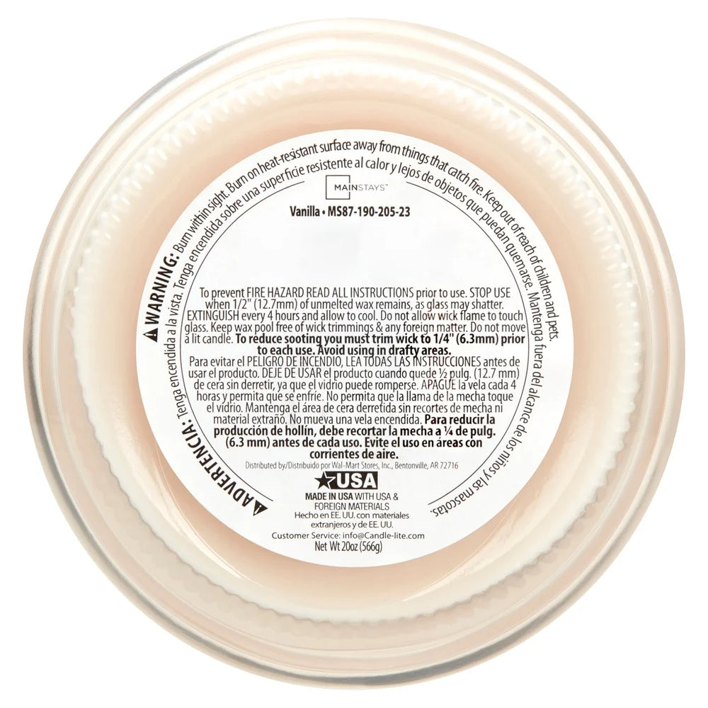 Vanilla Scented Large Glass Candle With Single Wick 100-120 Hour Burn Time