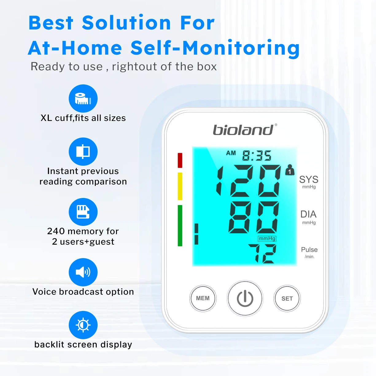 Bioland 2008 Upper Arm Digital Blood Pressure Monitor with Heart Rate Backlit