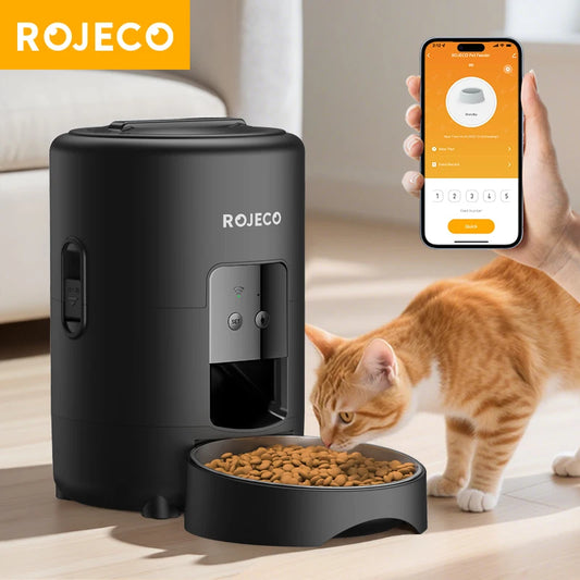 ROJECO Automatic Cat Feeder 2L Smart Kibble Dispenser With WiFi App Remote Control For Cats And Dogs