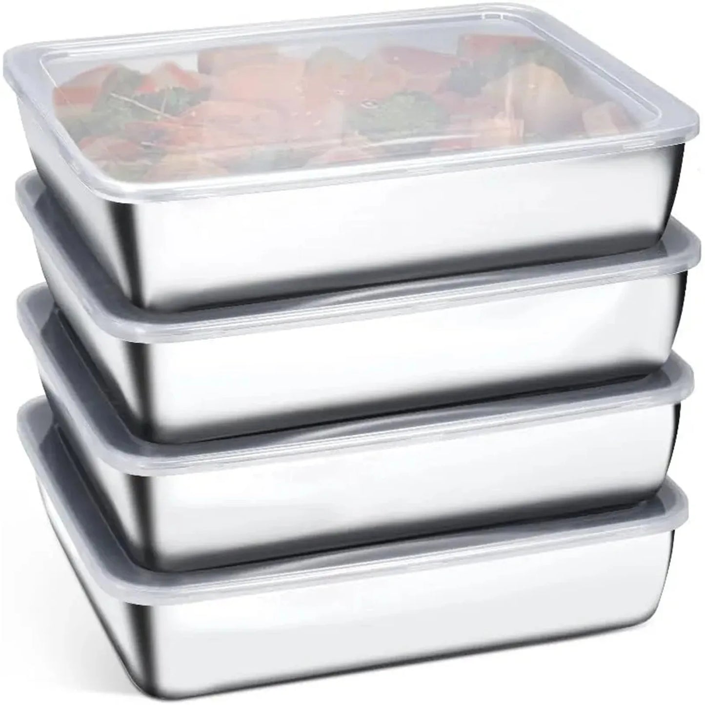 4 Piece Stainless Steel Fresh Keeping Box Sealed With Lid Refrigerator Food Preservation Fruit Box Thickened Large