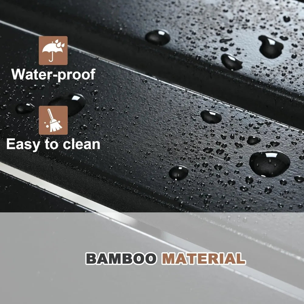 Black Bamboo Shower Bench With Storage Shelf For Indoor Shower Spa Bathroom Stool For Adults