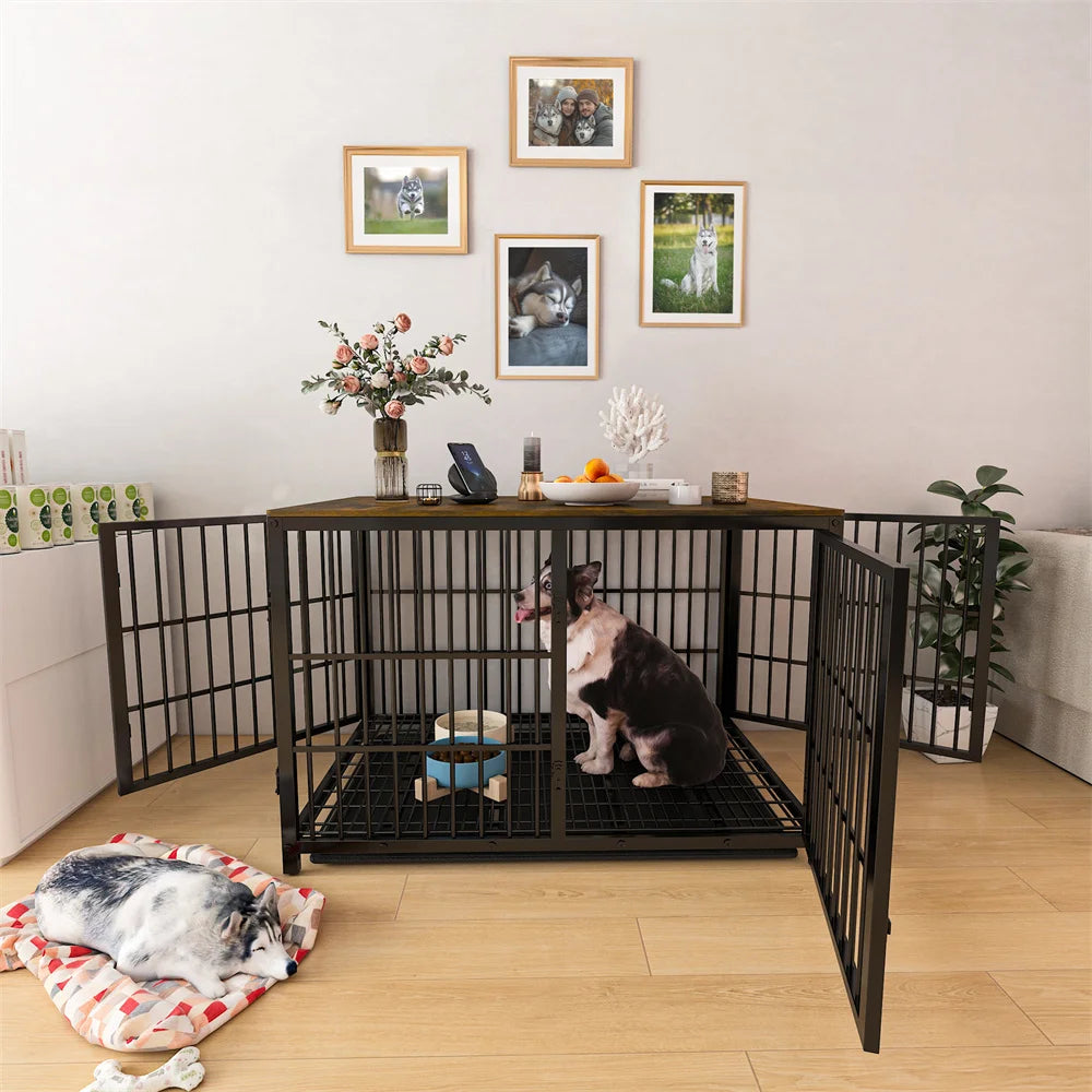 Heavy Duty XXL Dog Crate End Table Cabinet With Three Doors Removable Tray