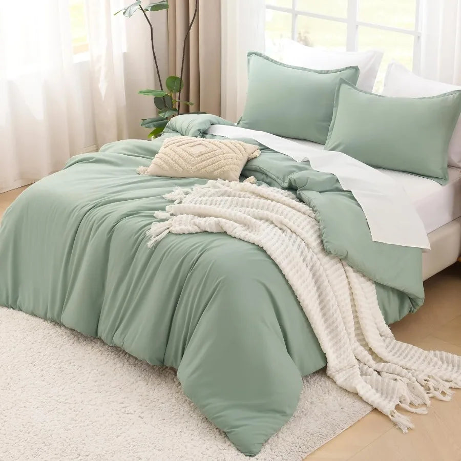 King Size Comforter Set Sage Green 3 Piece Down Alternative Quilt
