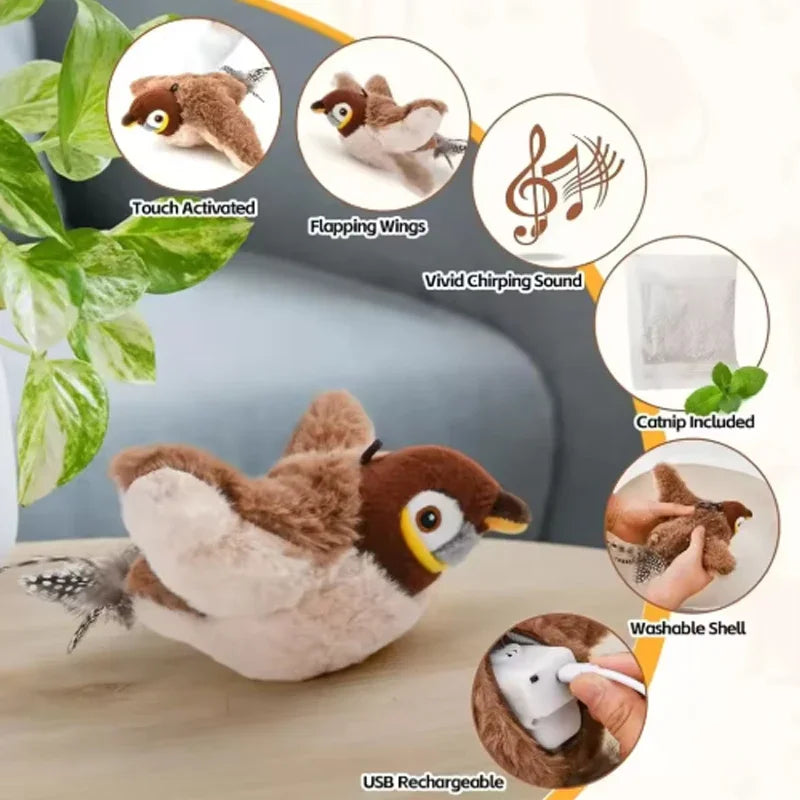 Hot Simulated Bird Cat Toy Interactive Plush Pet Toy For Cats And Dogs Rechargeable Chirping Flapping Bird No Flying