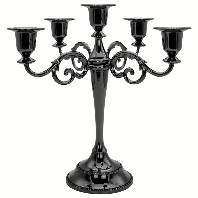 Five Arm Matte Black Candelabra Candle Holder Centerpiece