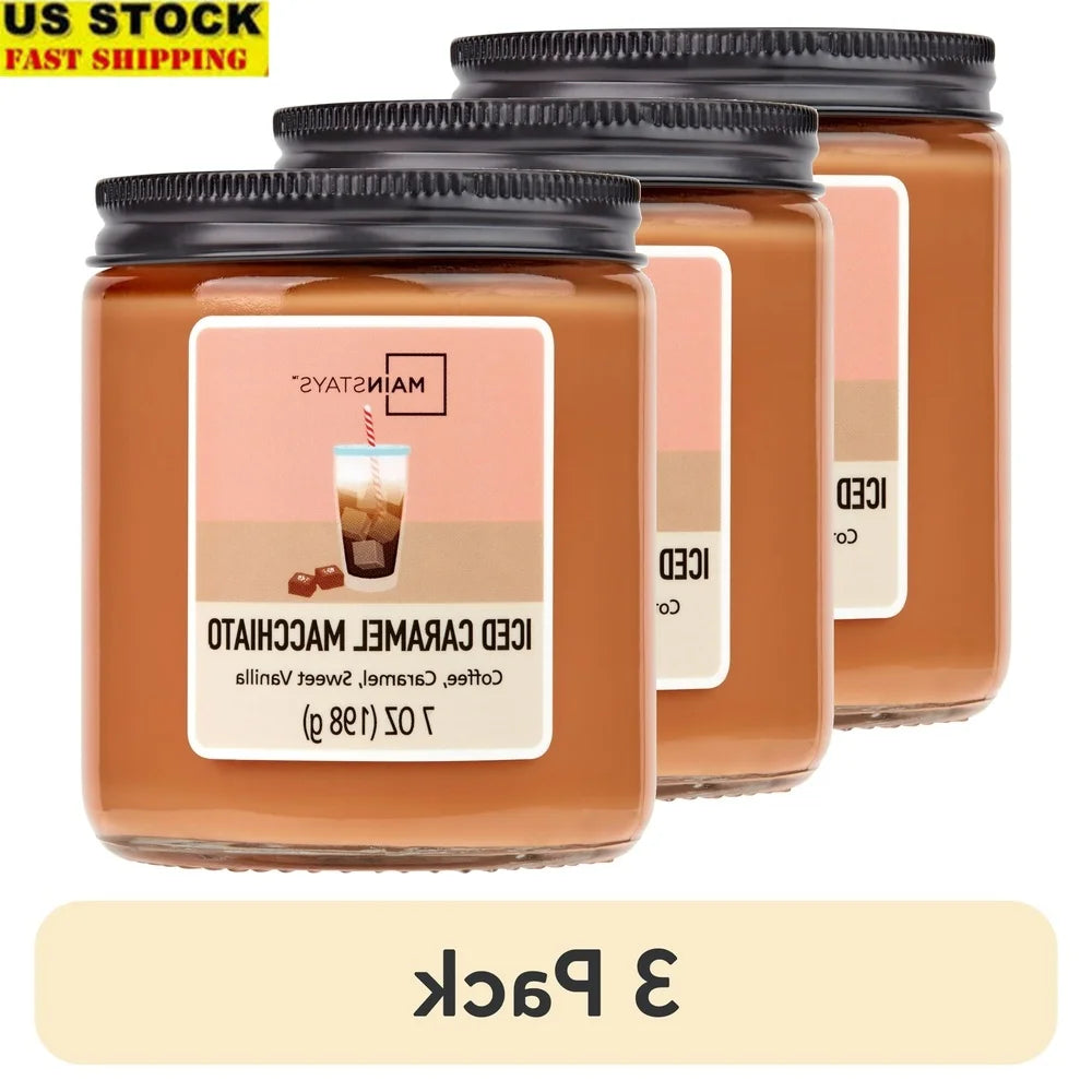 3 Pack Iced Caramel Macchiato Scented Jar Candles 7Oz Home Decor Gift
