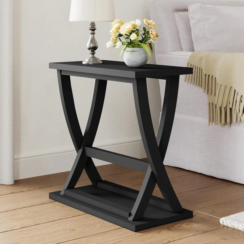 ChooChoo Black End Tables Set Of 2 Slim With Storage Shelf